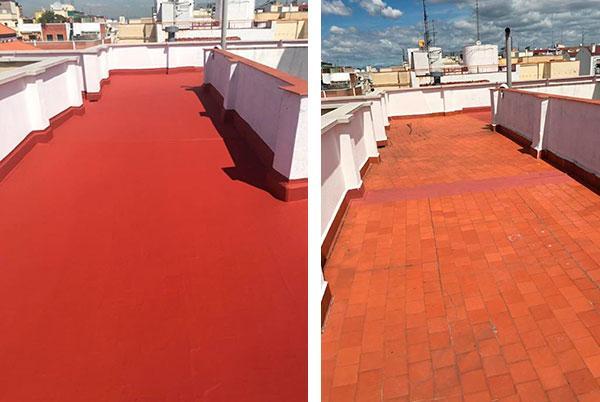 Antes y después de impermeabilización de cubierta por TRONER en Madrid